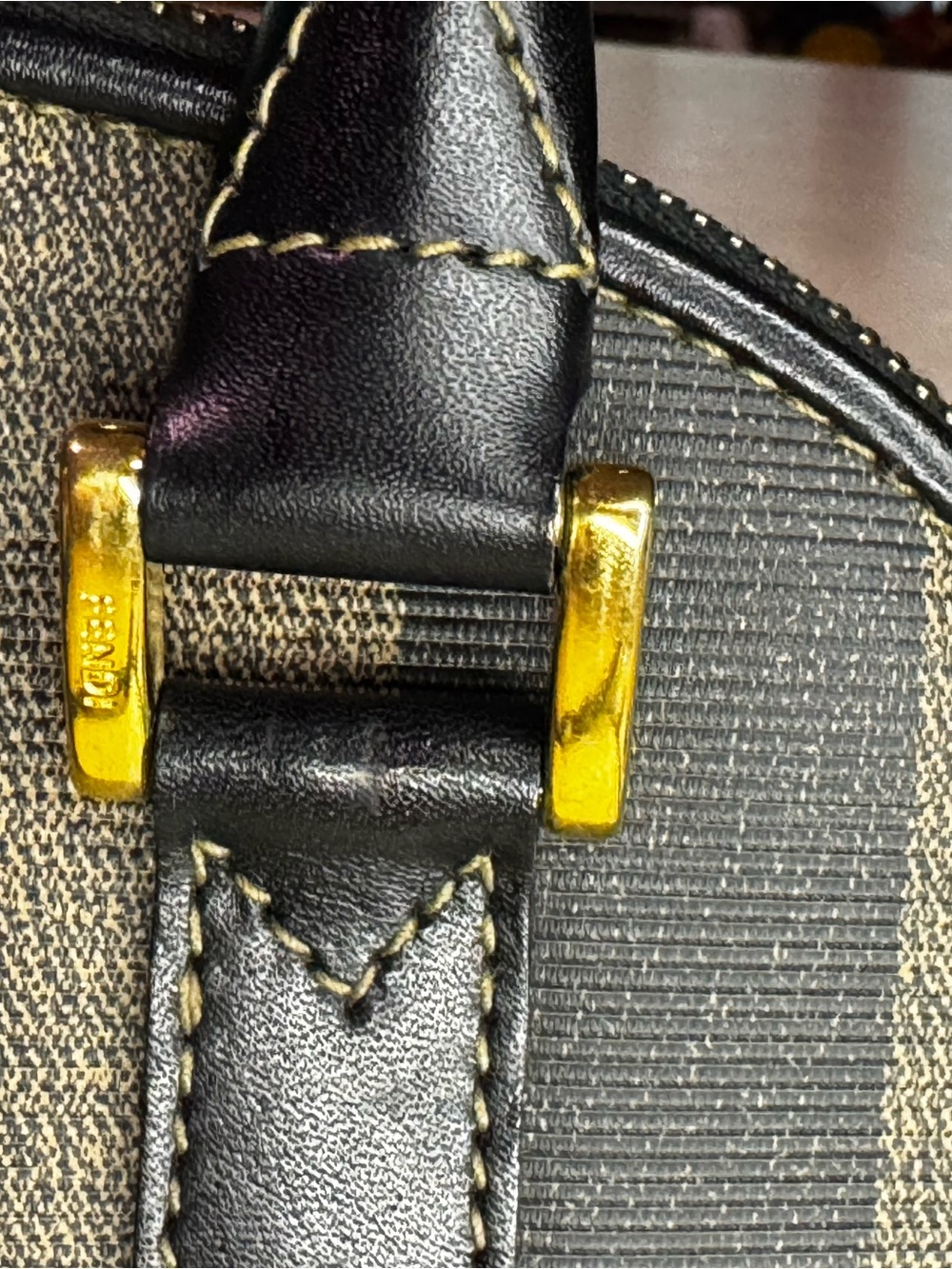Authentic Vtg Fendi Pequin Brown Black Bold Striped Dome Satchel Pre-owned - Picture 4 of 12
